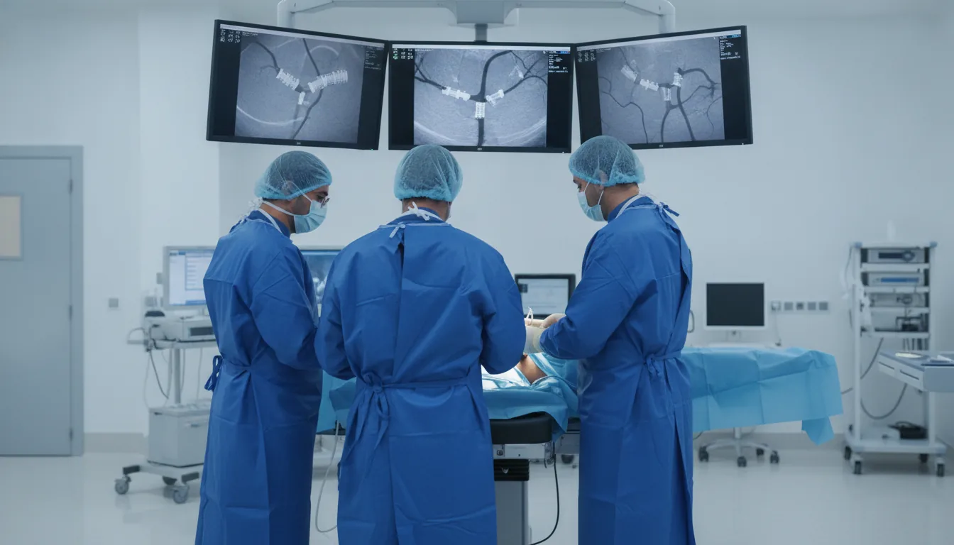 Angioplastie coronaire complexe (plusieurs artères, plusieurs stents)