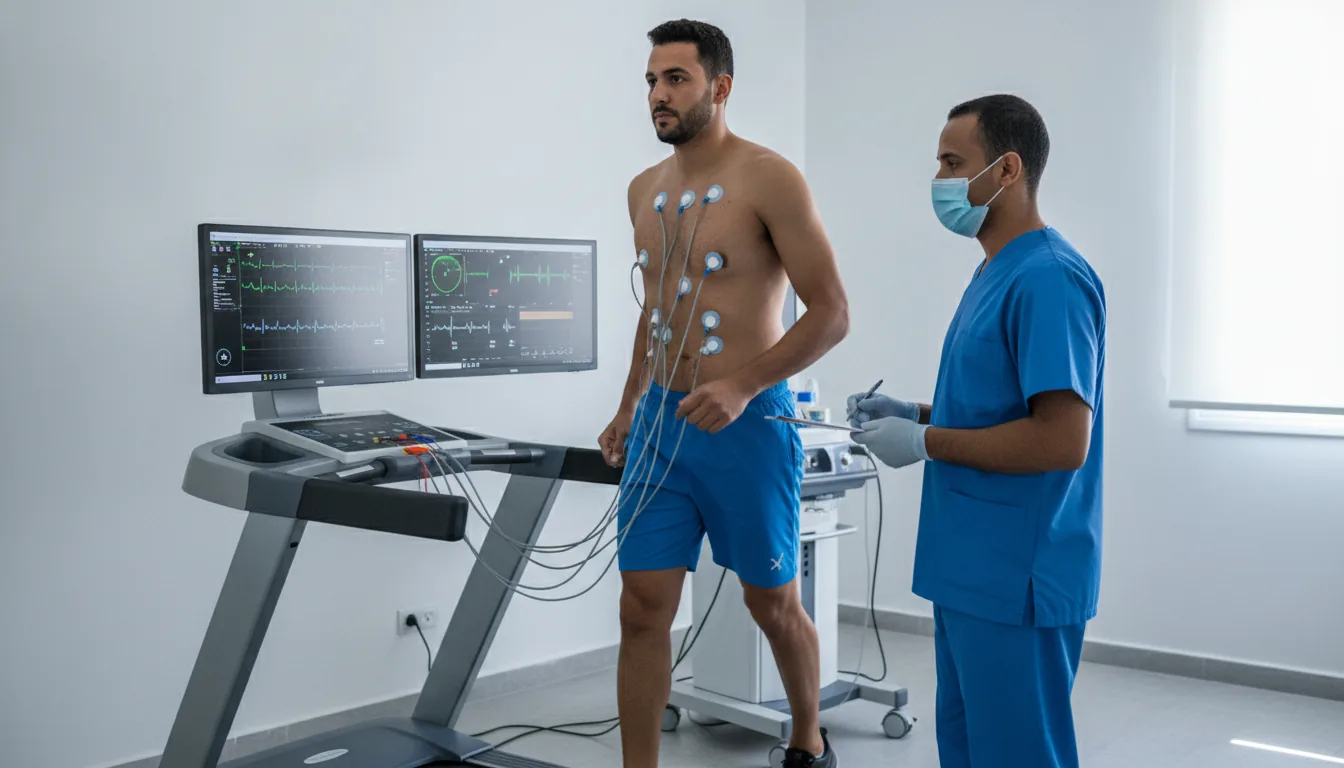 Exercise electrocardiogram on a treadmill